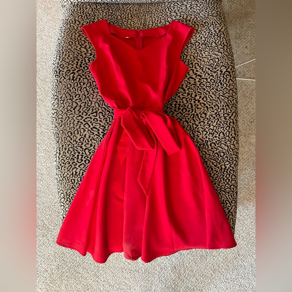 RED MIDI V CUT WOMENS SUMMER DRESS WITH TIE FOR WAIST